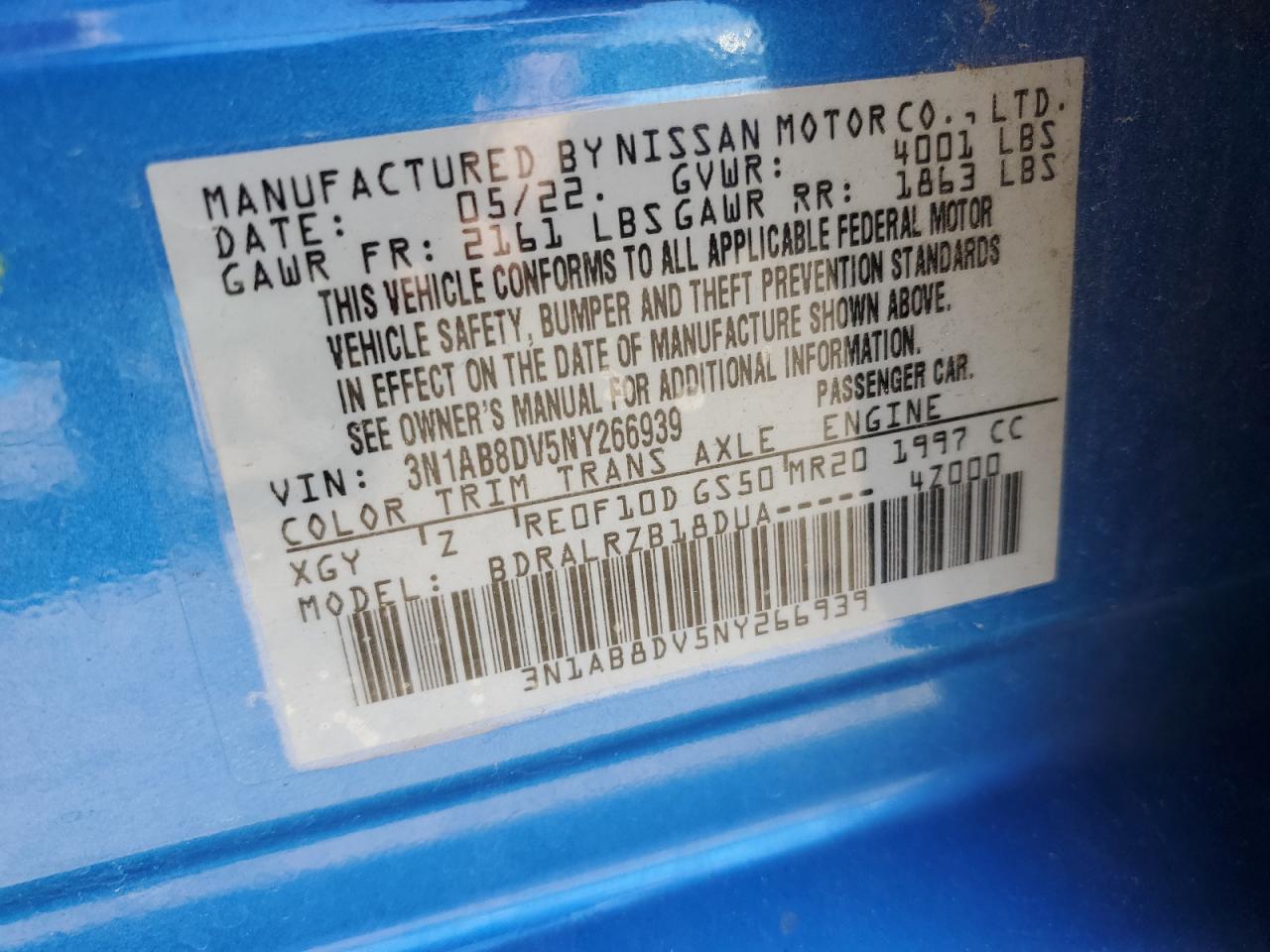 3N1AB8DV5NY266939 2022 Nissan Sentra Sr