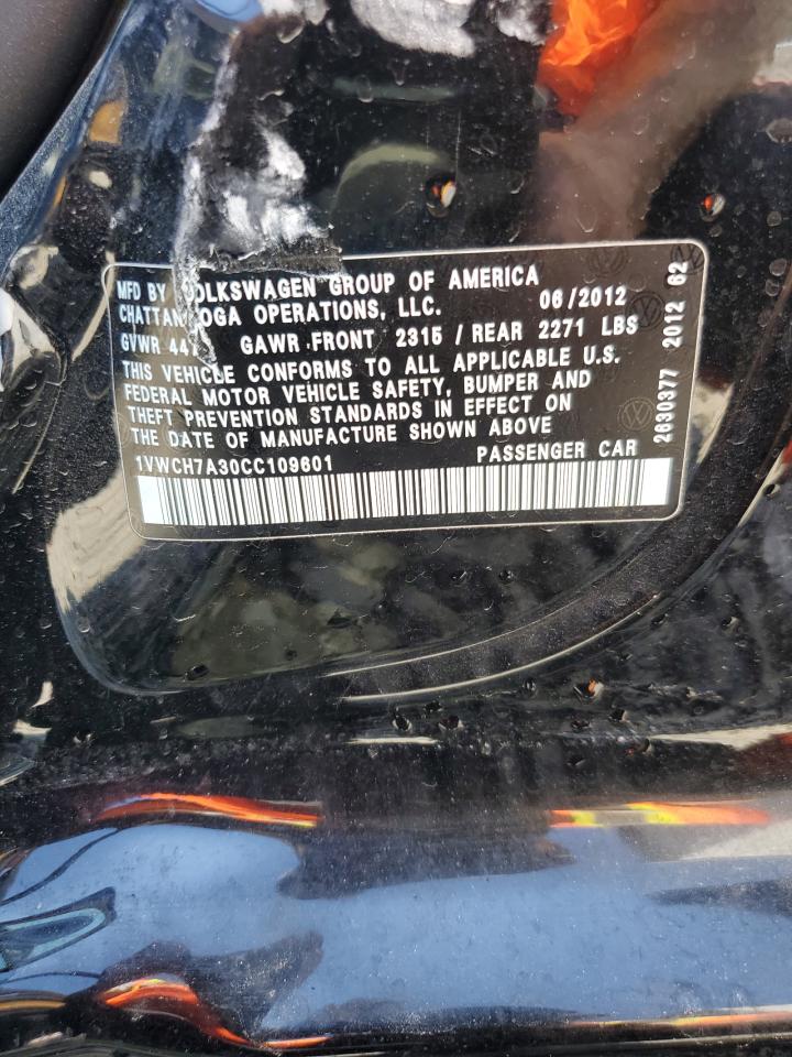 1VWCH7A30CC109601 2012 Volkswagen Passat Sel