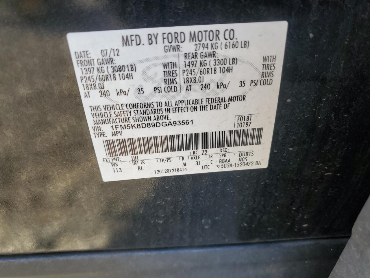 1FM5K8D89DGA93561 2013 Ford Explorer Xlt