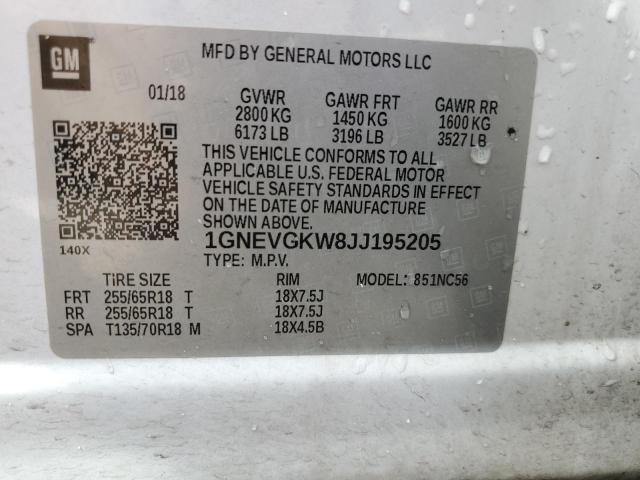 2018 Chevrolet Traverse Lt VIN: 1GNEVGKW8JJ195205 Lot: 58157764