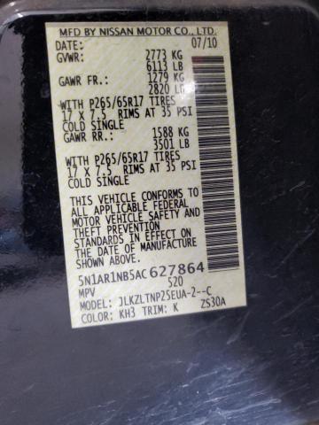 2010 Nissan Pathfinder S VIN: 5N1AR1NB5AC627864 Lot: 59457394