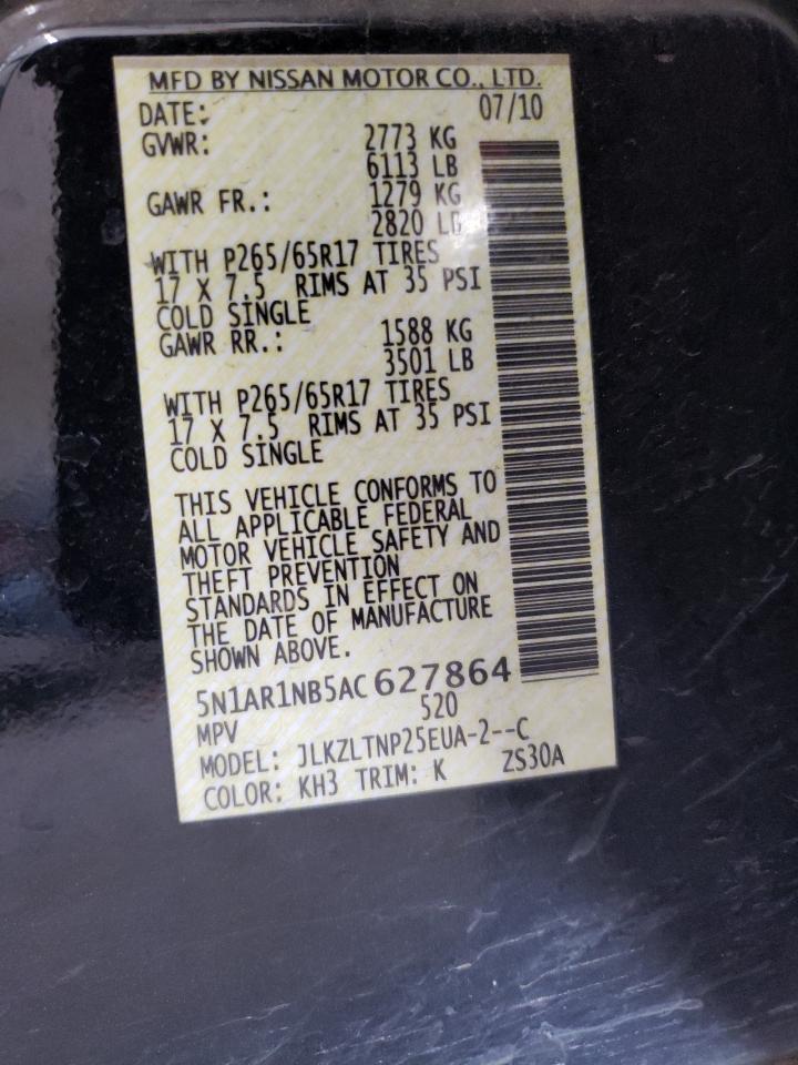 5N1AR1NB5AC627864 2010 Nissan Pathfinder S