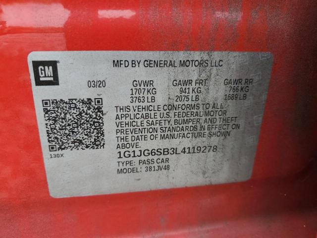 2020 Chevrolet Sonic VIN: 1G1JG6SB3L4119278 Lot: 57913984