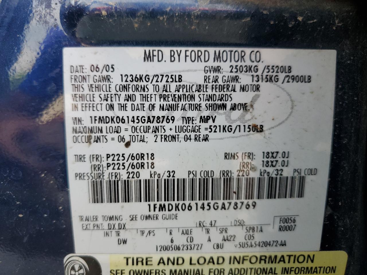 1FMDK06145GA78769 2005 Ford Freestyle Limited