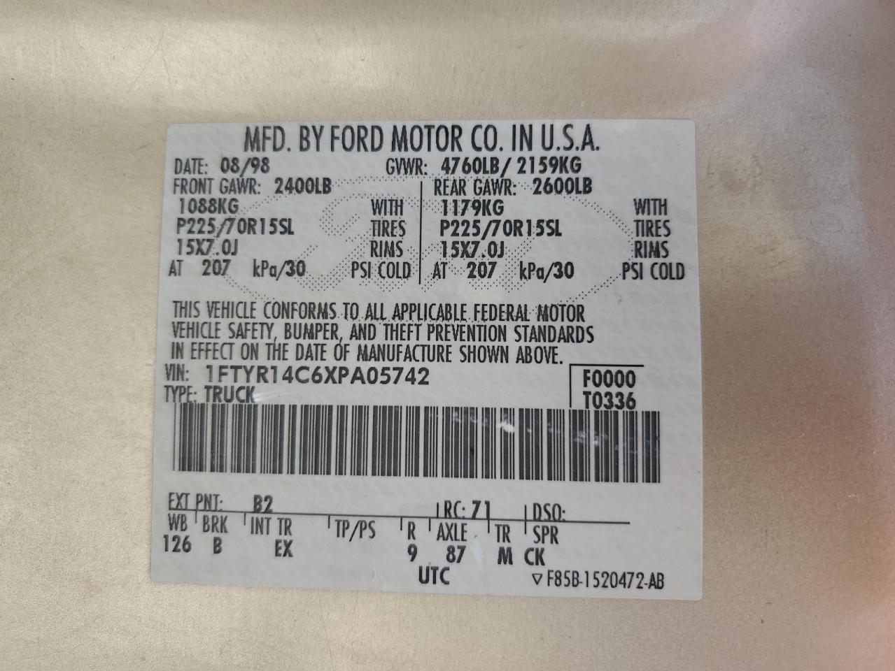 1FTYR14C6XPA05742 1999 Ford Ranger Super Cab