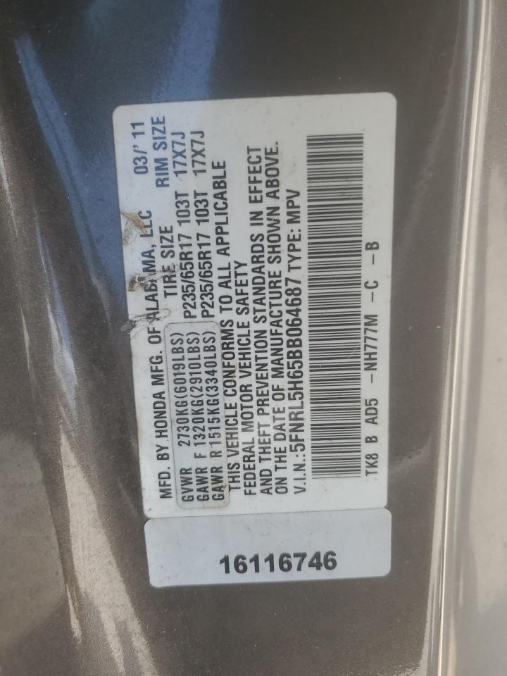 5FNRL5H65BB064687 2011 Honda Odyssey Exl