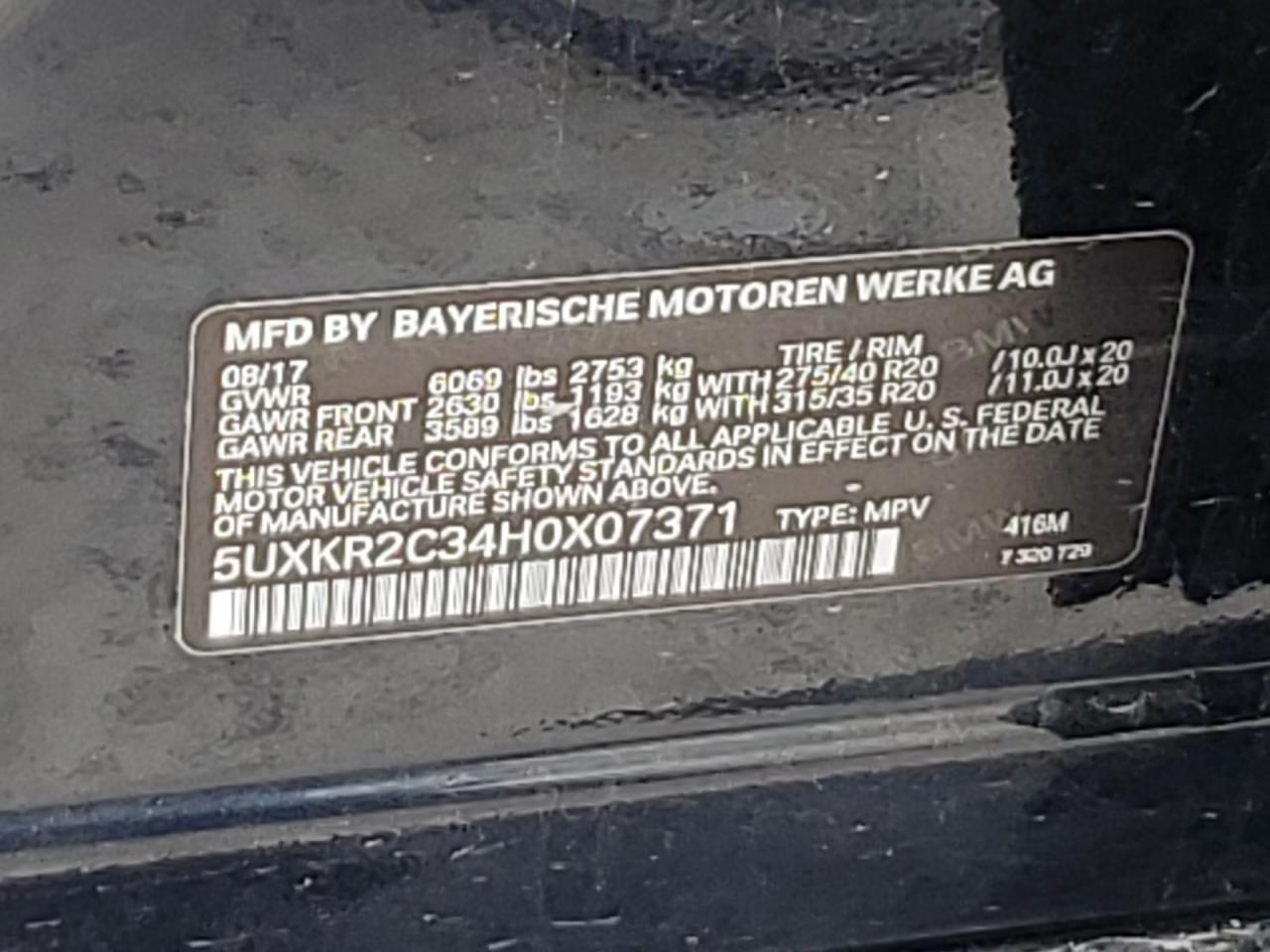 5UXKR2C34H0X07371 2017 BMW X5 Sdrive35I
