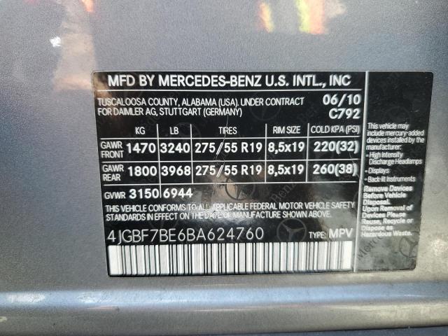 2011 Mercedes-Benz Gl 450 4Matic VIN: 4JGBF7BE6BA624760 Lot: 58729664