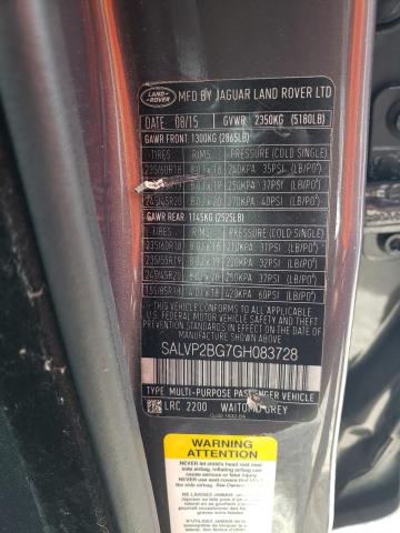 2016 Land Rover Range Rover Evoque Se VIN: SALVP2BG7GH083728 Lot: 59569014