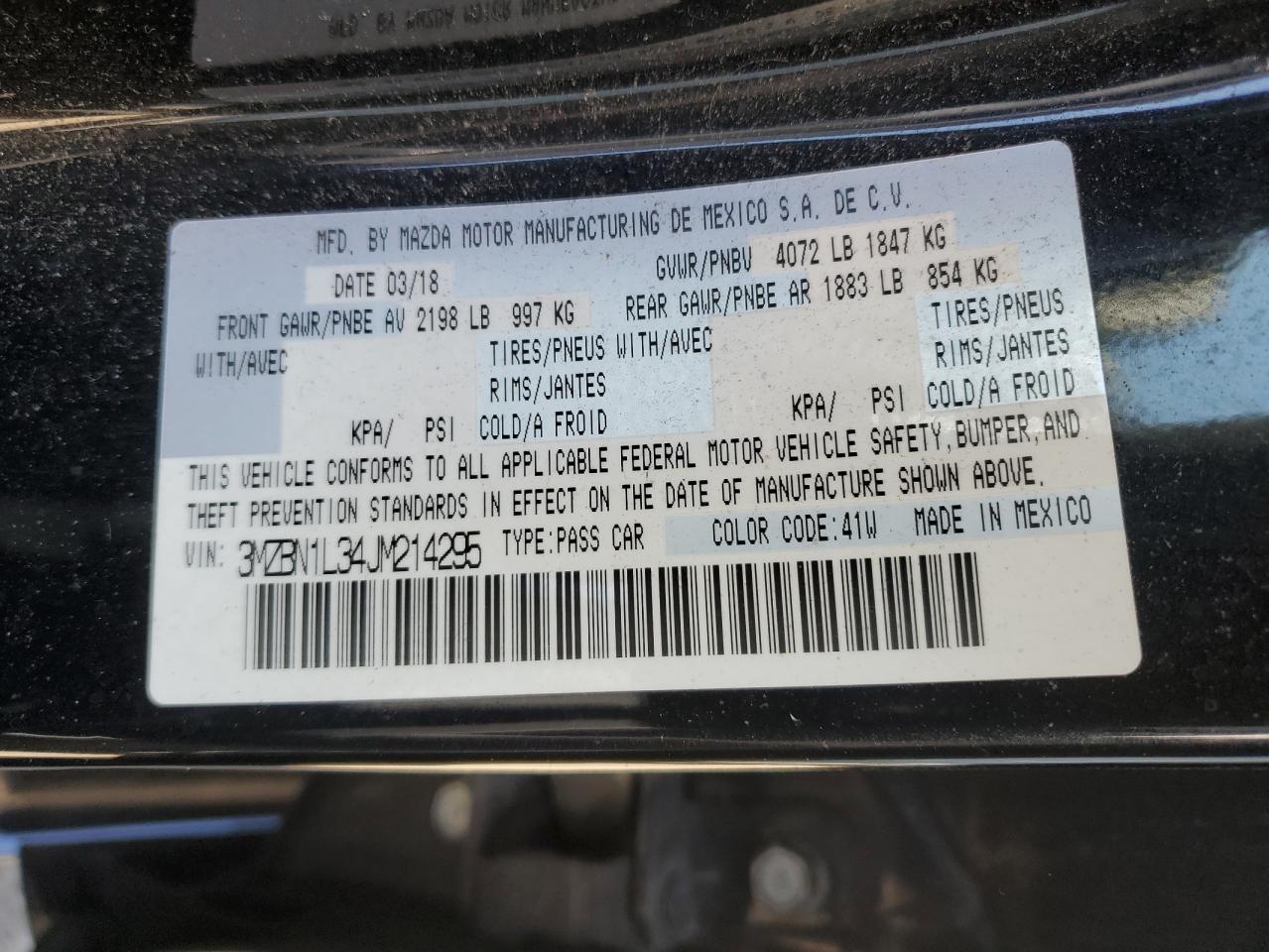 3MZBN1L34JM214295 2018 Mazda 3 Touring