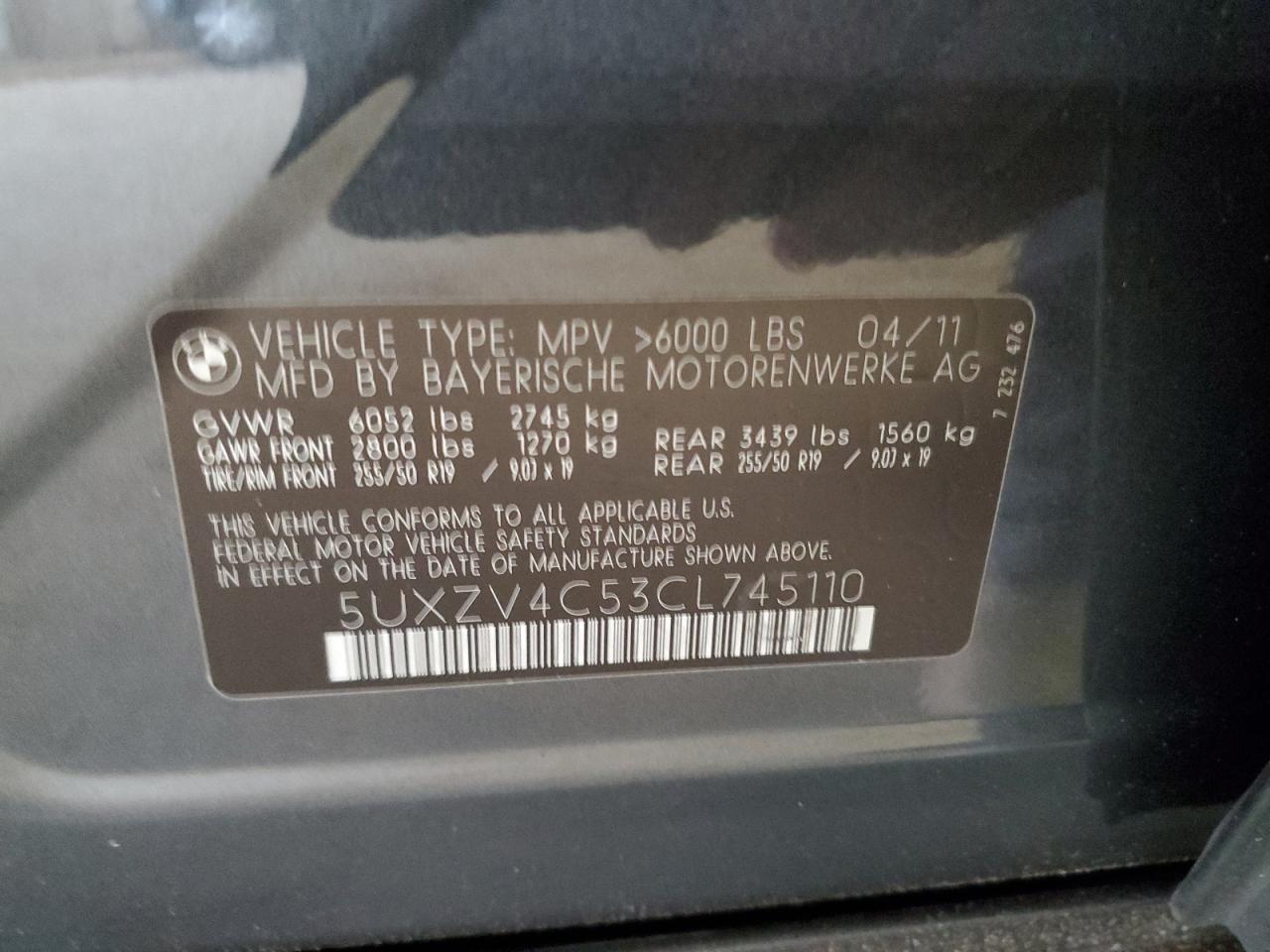 5UXZV4C53CL745110 2012 BMW X5 xDrive35I