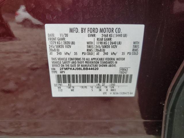 2020 Ford Edge Sel VIN: 2FMPK4J98LBB44620 Lot: 57707004