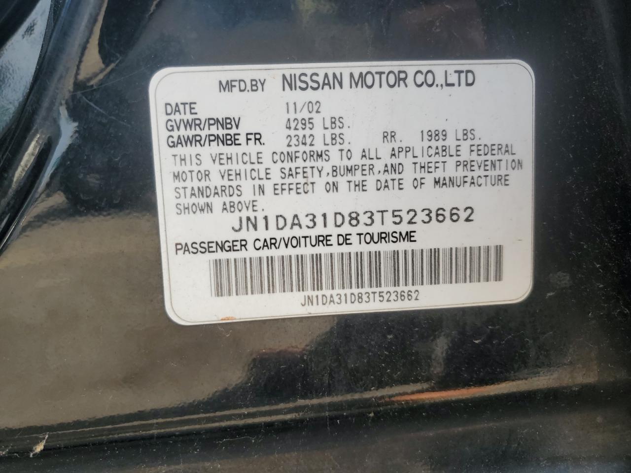 JN1DA31D83T523662 2003 Nissan Maxima Gle