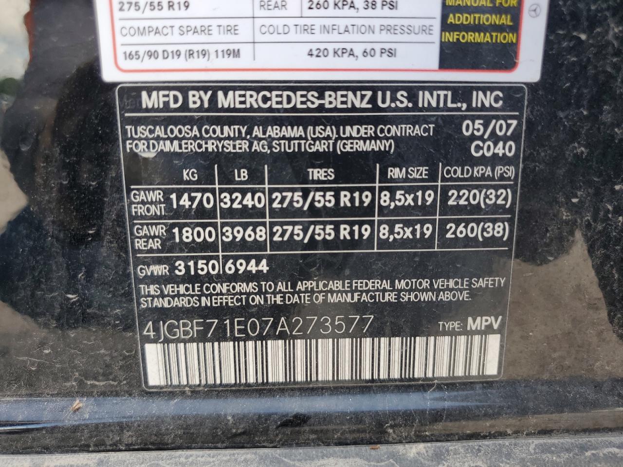 4JGBF71E07A273577 2007 Mercedes-Benz Gl 450 4Matic