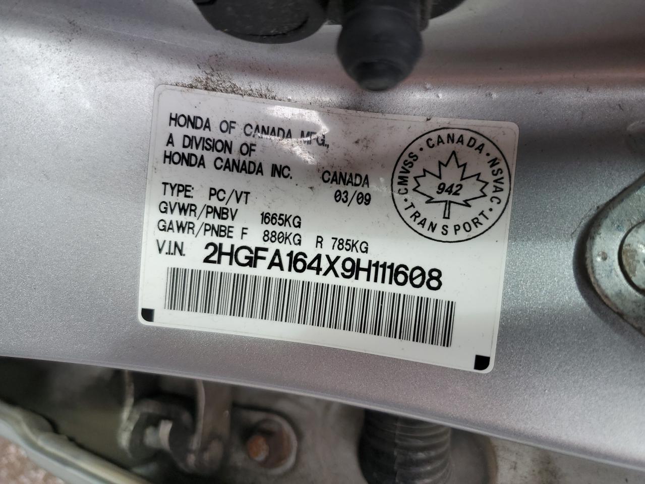 2HGFA164X9H111608 2009 Honda Civic Dx-G