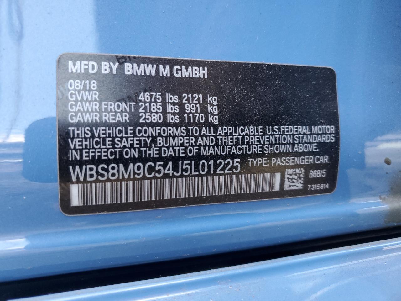 WBS8M9C54J5L01225 2018 BMW M3