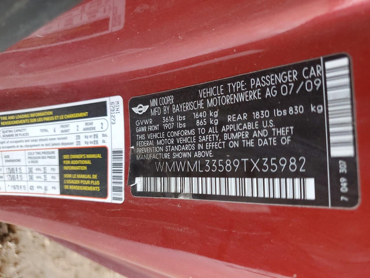 WMWML33589TX35982 2009 Mini Cooper Clubman