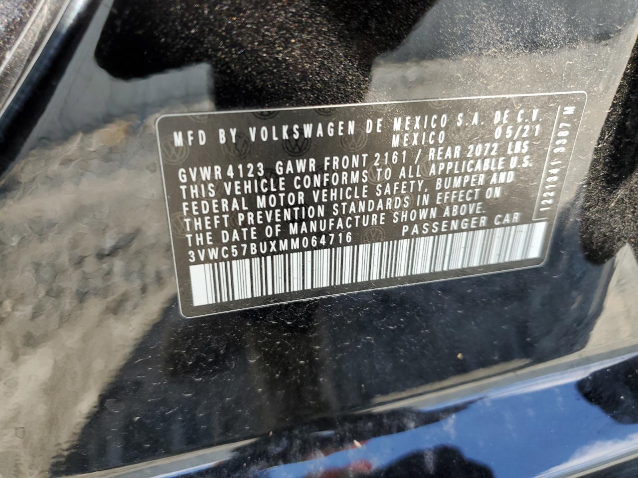 3VWC57BUXMM064716 2021 Volkswagen Jetta S