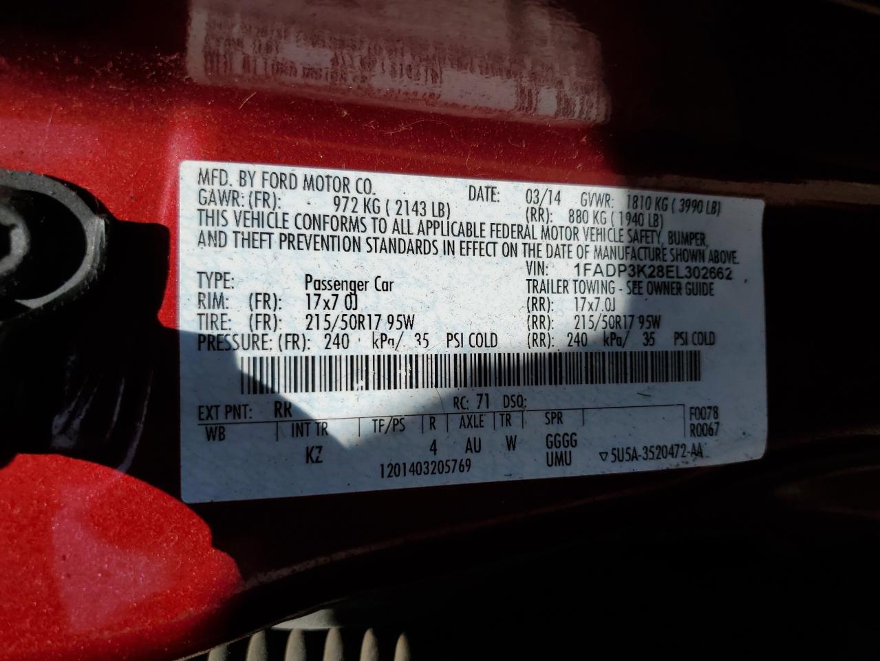 1FADP3K28EL302662 2014 Ford Focus Se