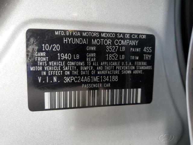 2021 Hyundai Accent Se VIN: 3KPC24A61ME134188 Lot: 61094494