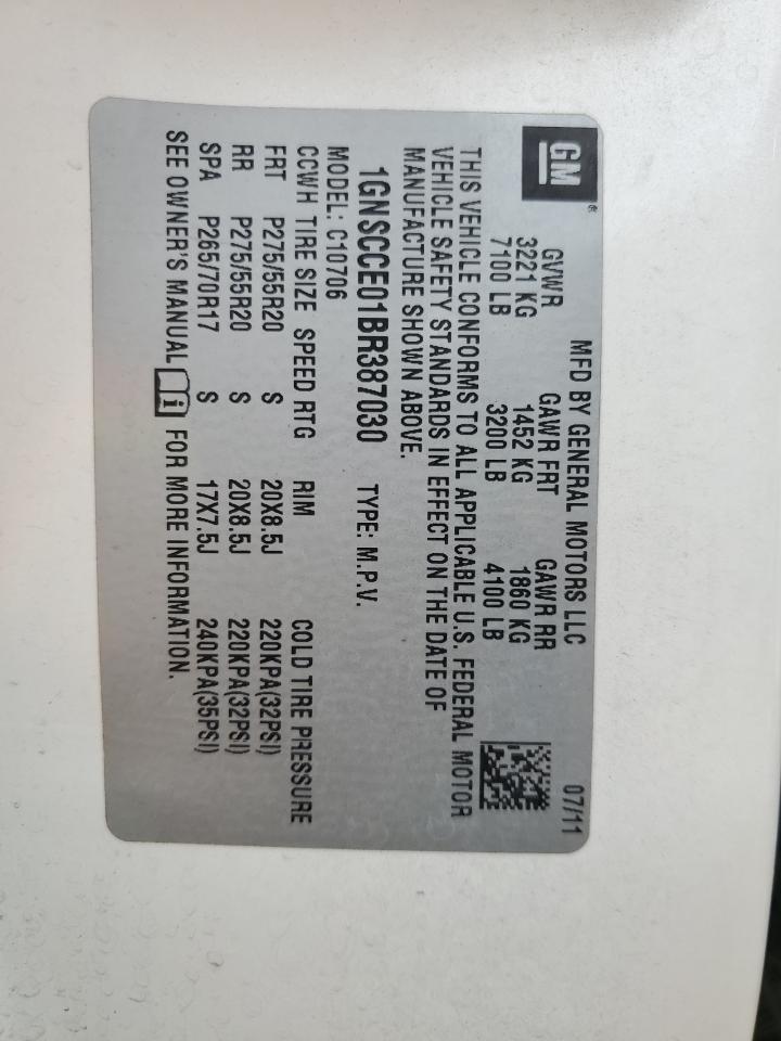 1GNSCCE01BR387030 2011 Chevrolet Tahoe C1500 Ltz