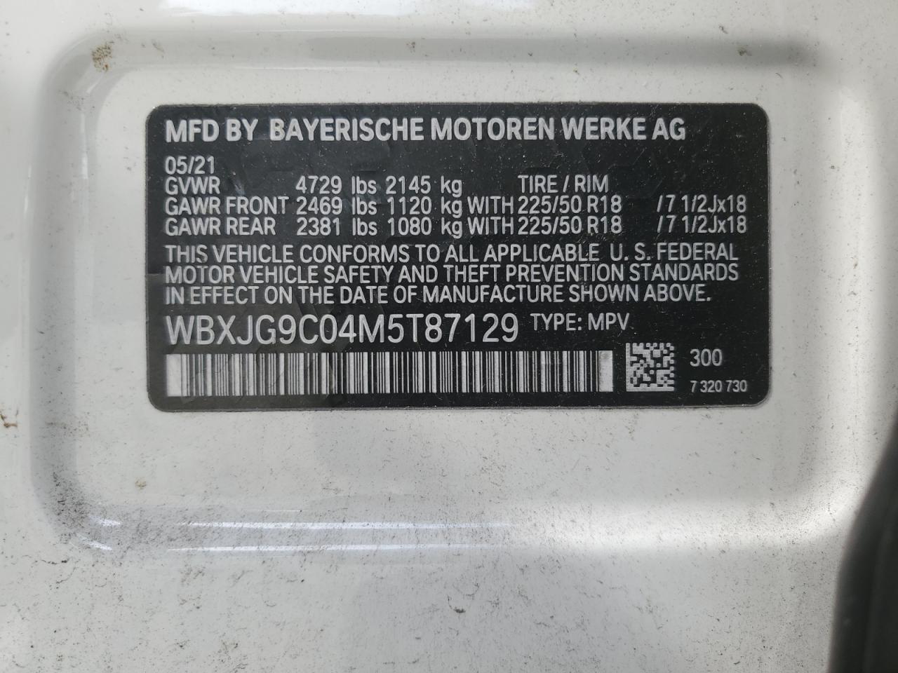 WBXJG9C04M5T87129 2021 BMW X1 xDrive28I