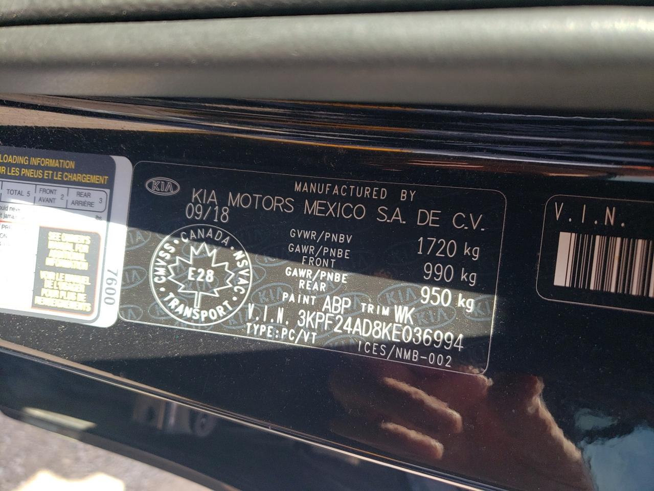 3KPF24AD8KE036994 2019 Kia Forte Fe