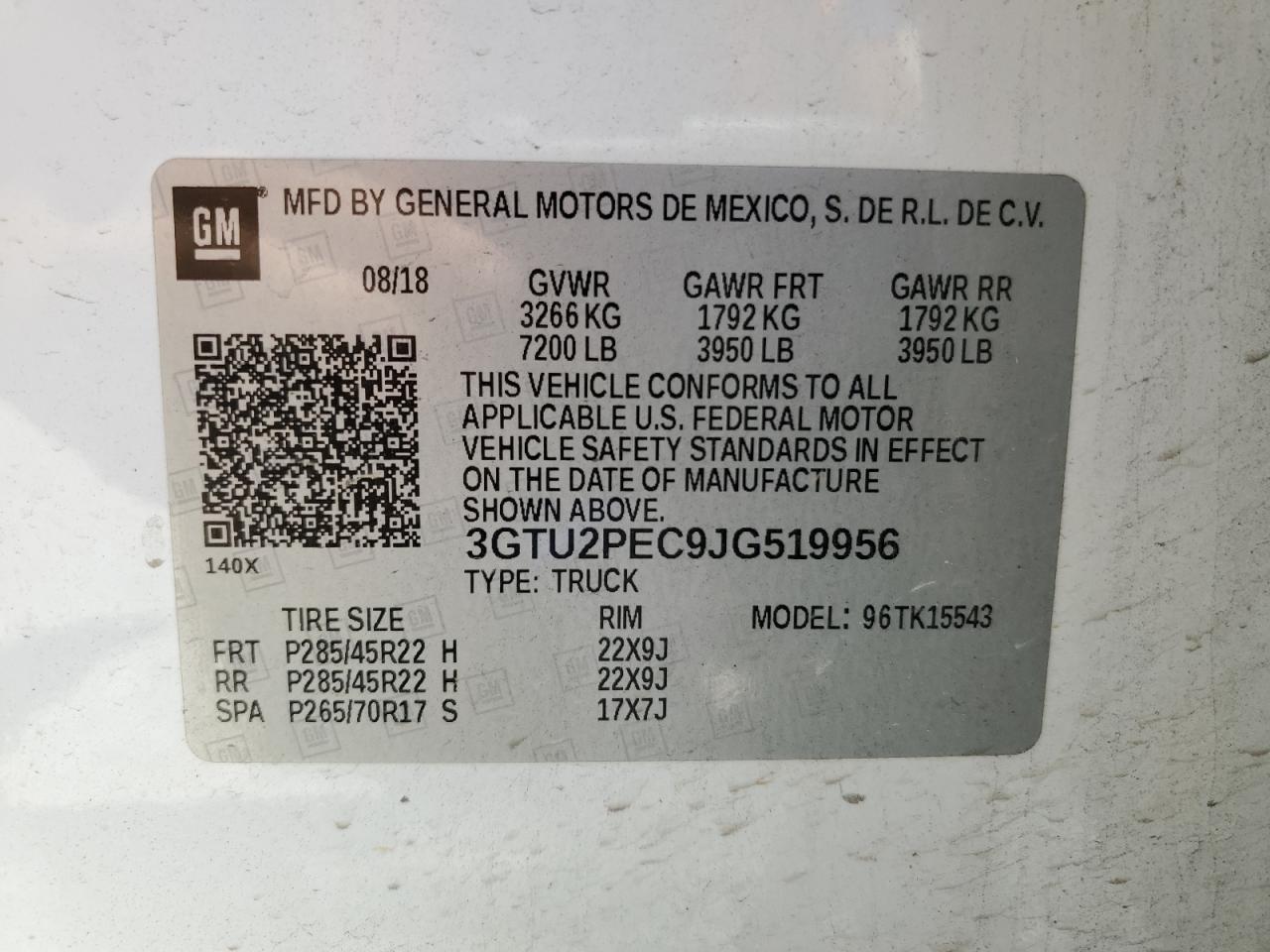 3GTU2PEC9JG519956 2018 GMC Sierra K1500 Denali