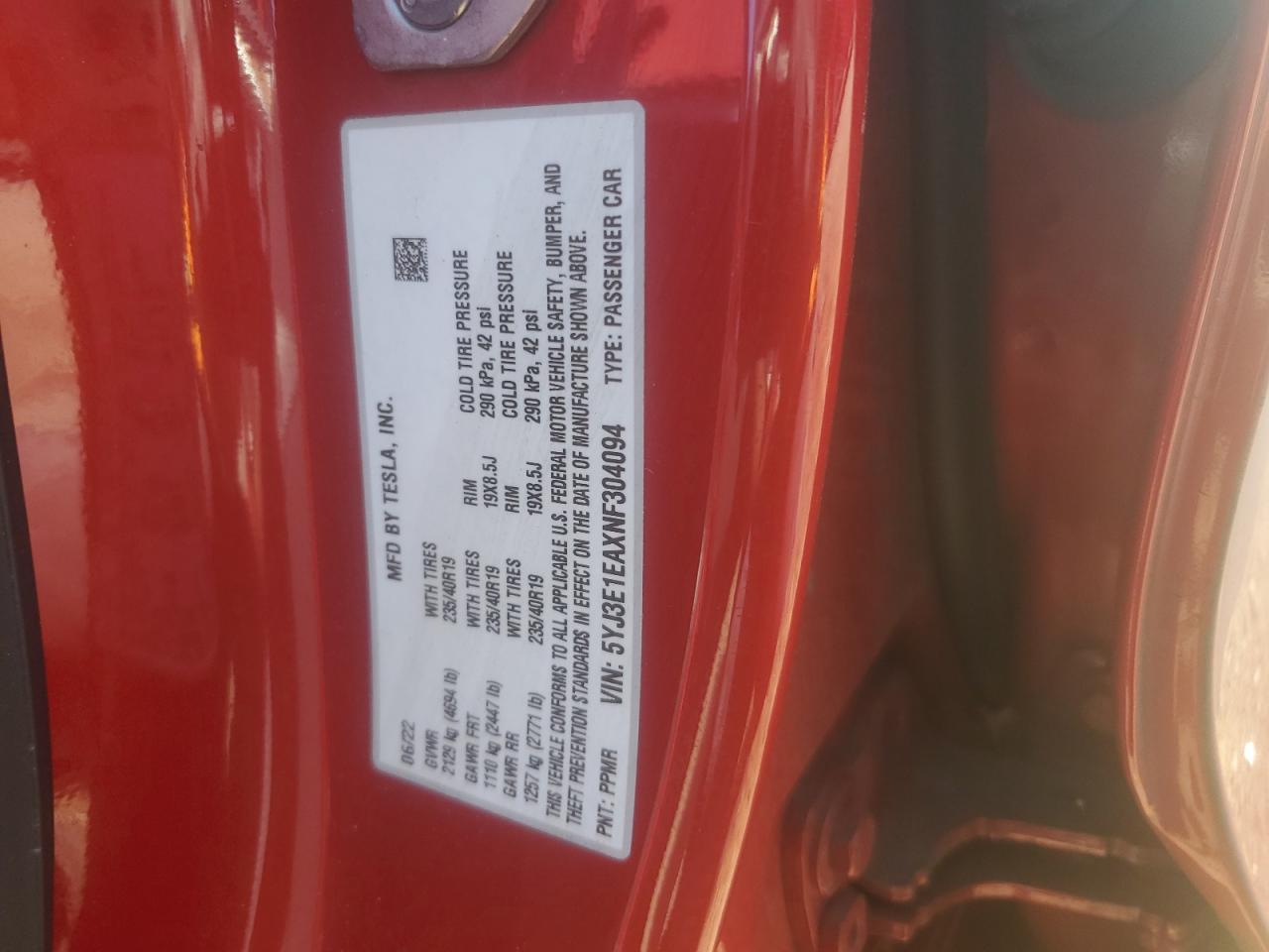 5YJ3E1EAXNF304094 2022 Tesla Model 3