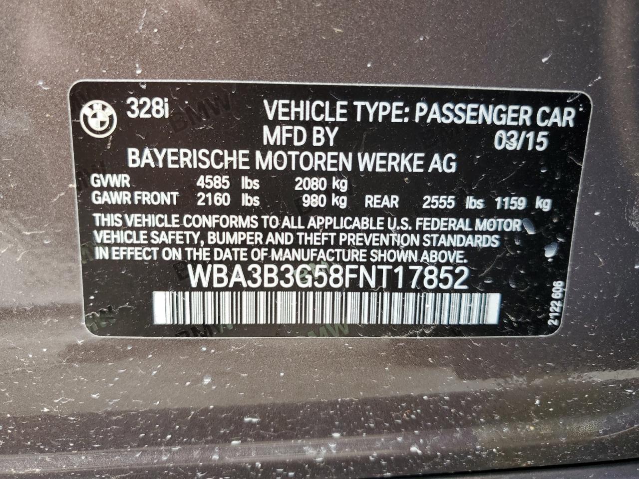 WBA3B3G58FNT17852 2015 BMW 328 Xi