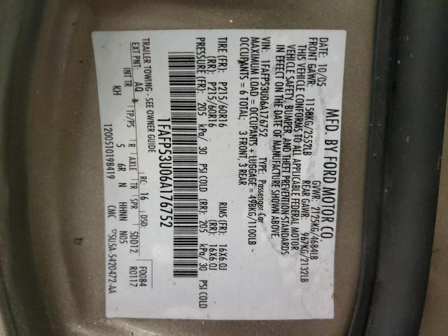 2006 Ford Taurus Se VIN: 1FAFP53U06A176752 Lot: 58611574