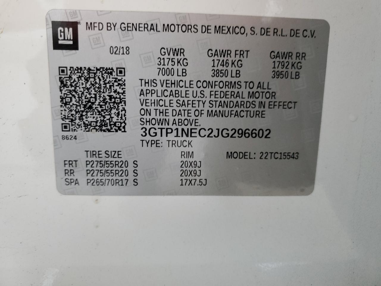 3GTP1NEC2JG296602 2018 GMC Sierra C1500 Slt