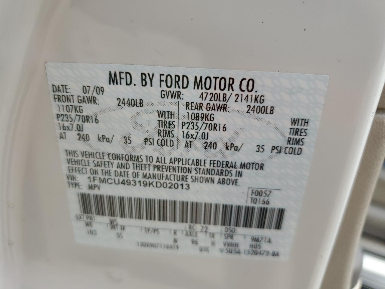 1FMCU49319KD02013 2009 Ford Escape Hybrid