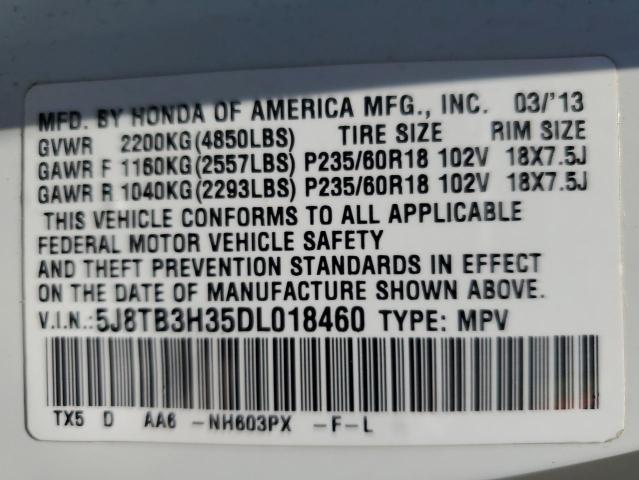 2013 Acura Rdx VIN: 5J8TB3H35DL018460 Lot: 61170804