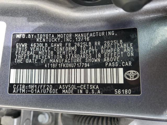 2017 TOYOTA CAMRY LE - 4T1BF1FK0HU717794