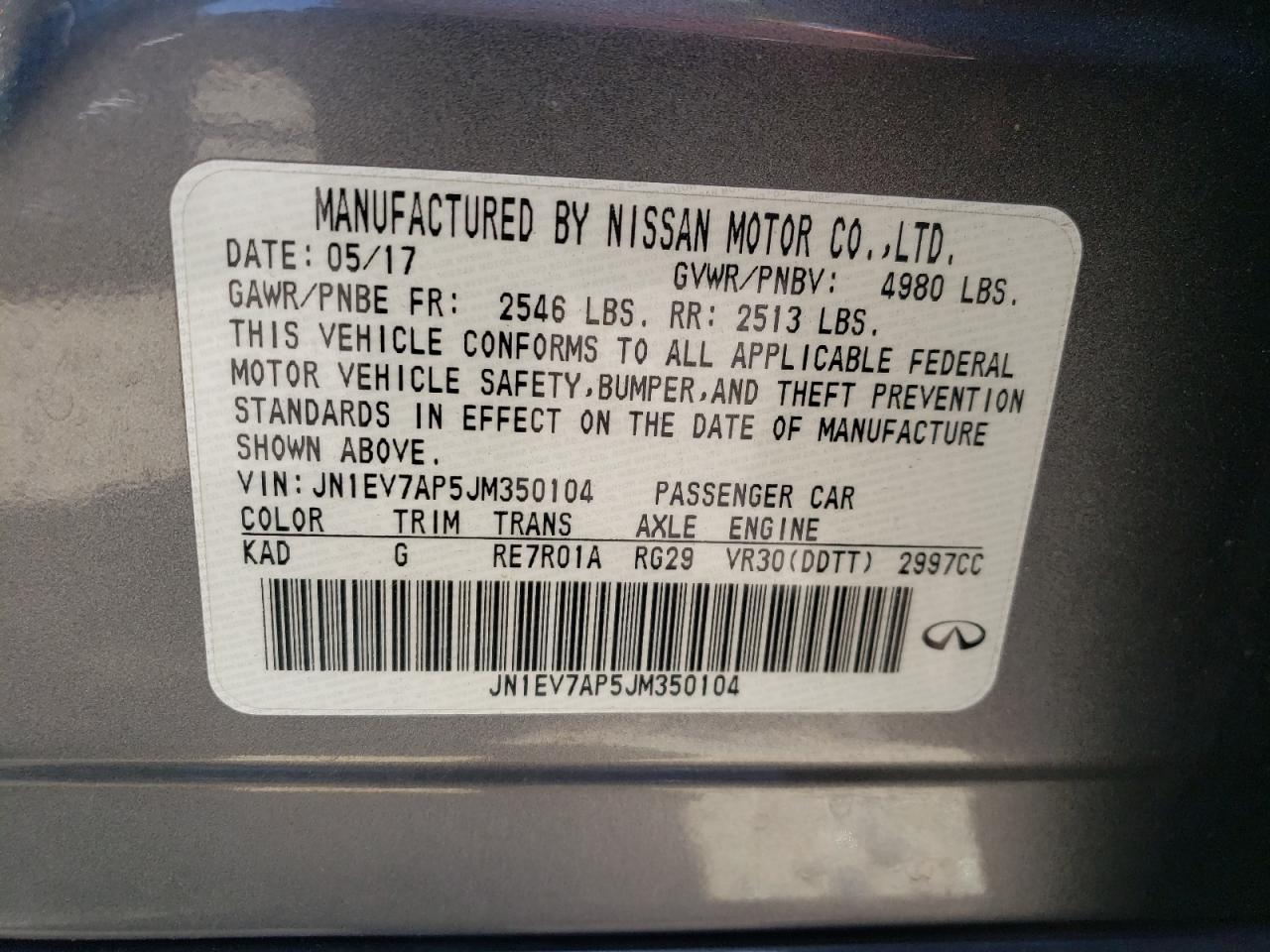 JN1EV7AP5JM350104 2018 Infiniti Q50 Luxe