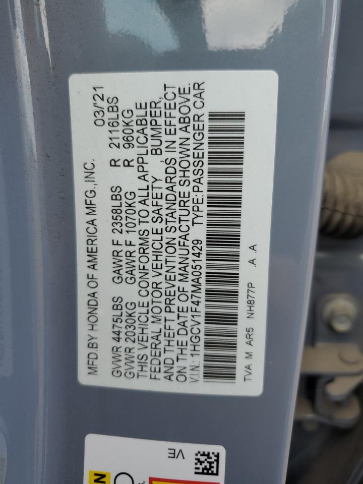 1HGCV1F47MA051429 2021 Honda Accord Sport Se