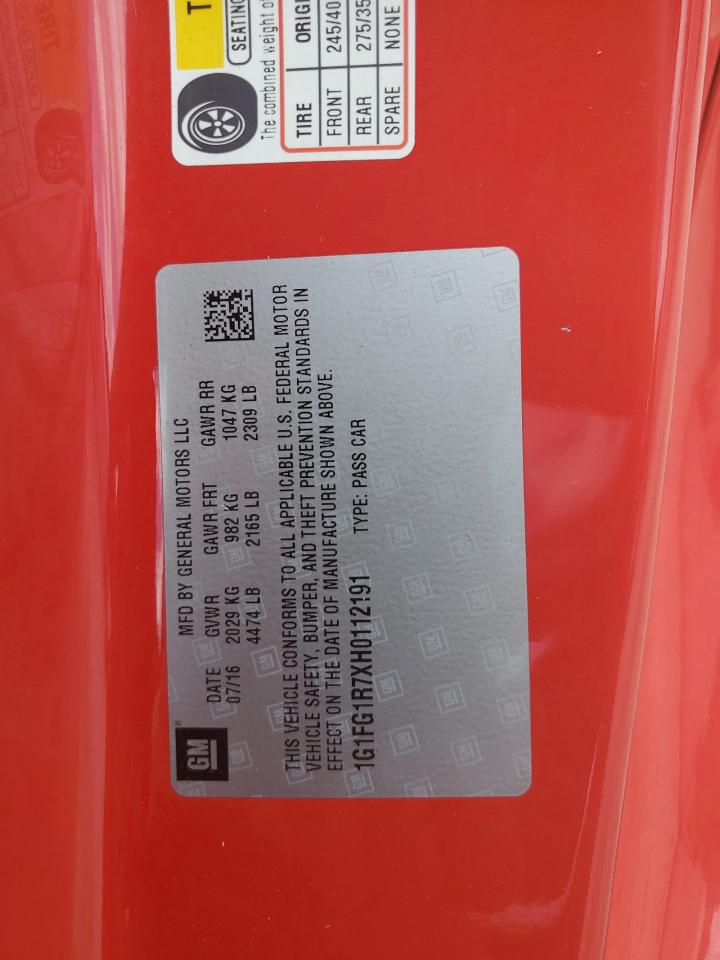 1G1FG1R7XH0112191 2017 Chevrolet Camaro Ss