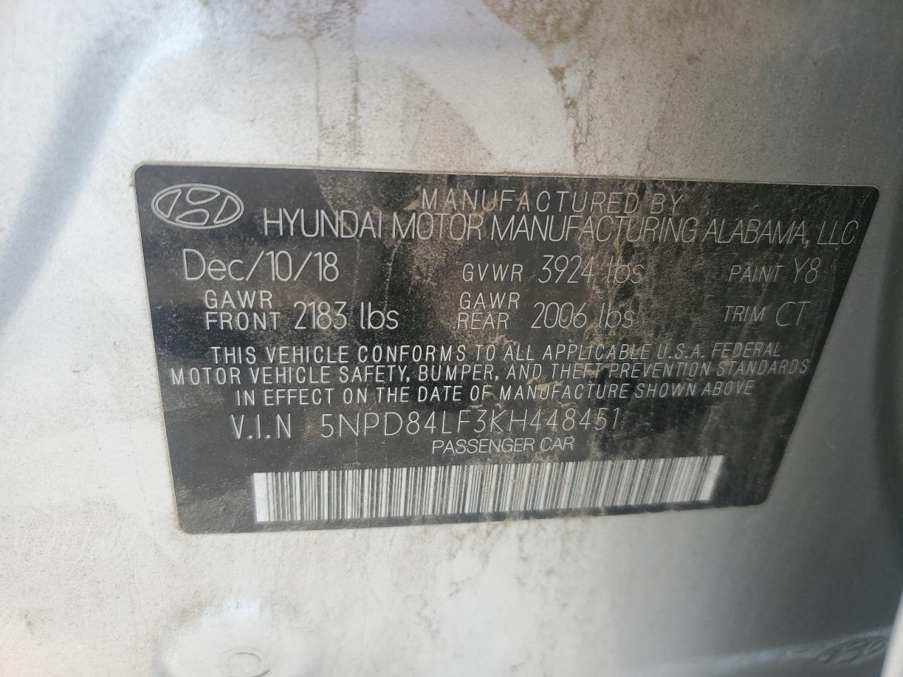 5NPD84LF3KH448451 2019 Hyundai Elantra Sel