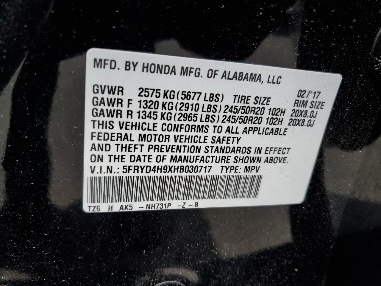 5FRYD4H9XHB030717 2017 Acura Mdx Advance