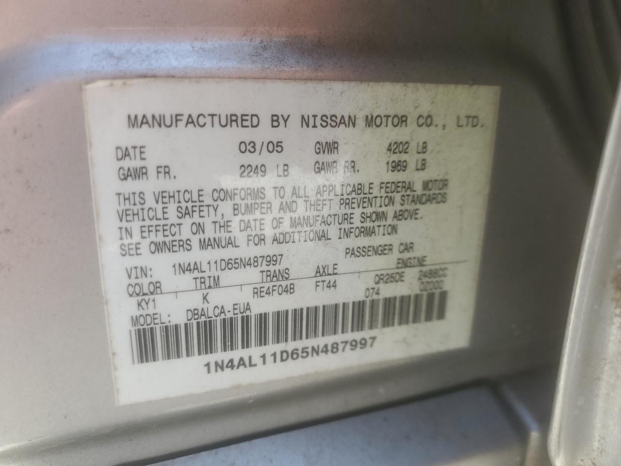 1N4AL11D65N487997 2005 Nissan Altima S