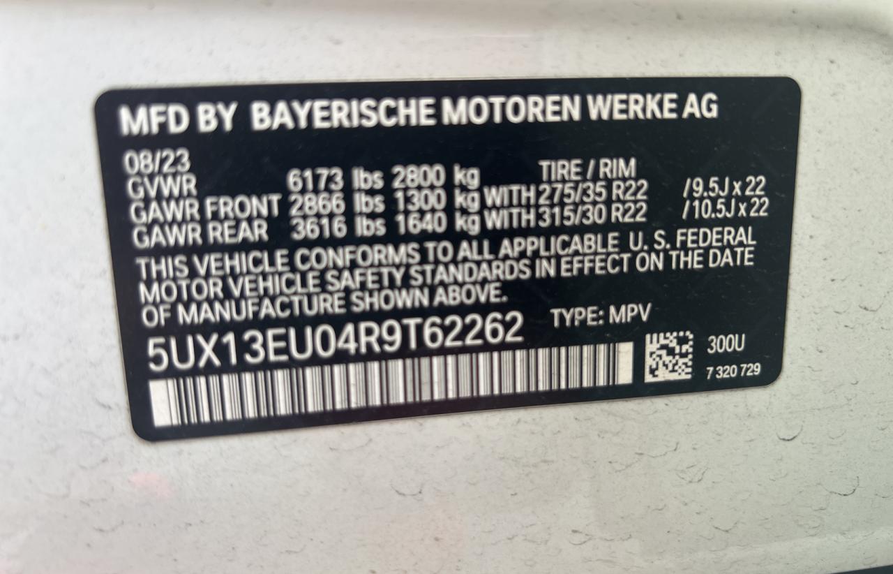 5UX13EU04R9T62262 2024 BMW X5 Sdrive 40I