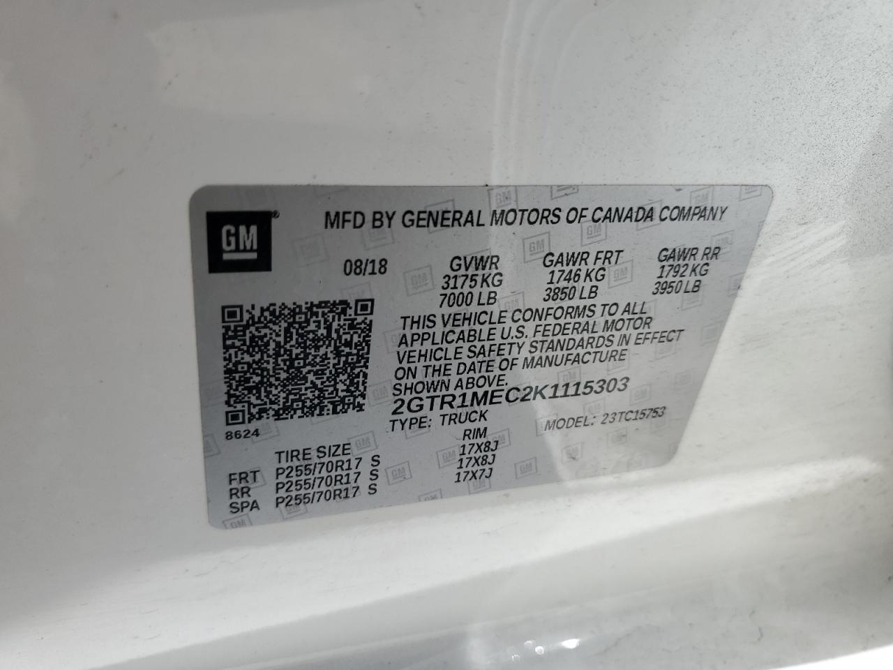 2GTR1MEC2K1115303 2019 GMC Sierra Limited C1500 Sle