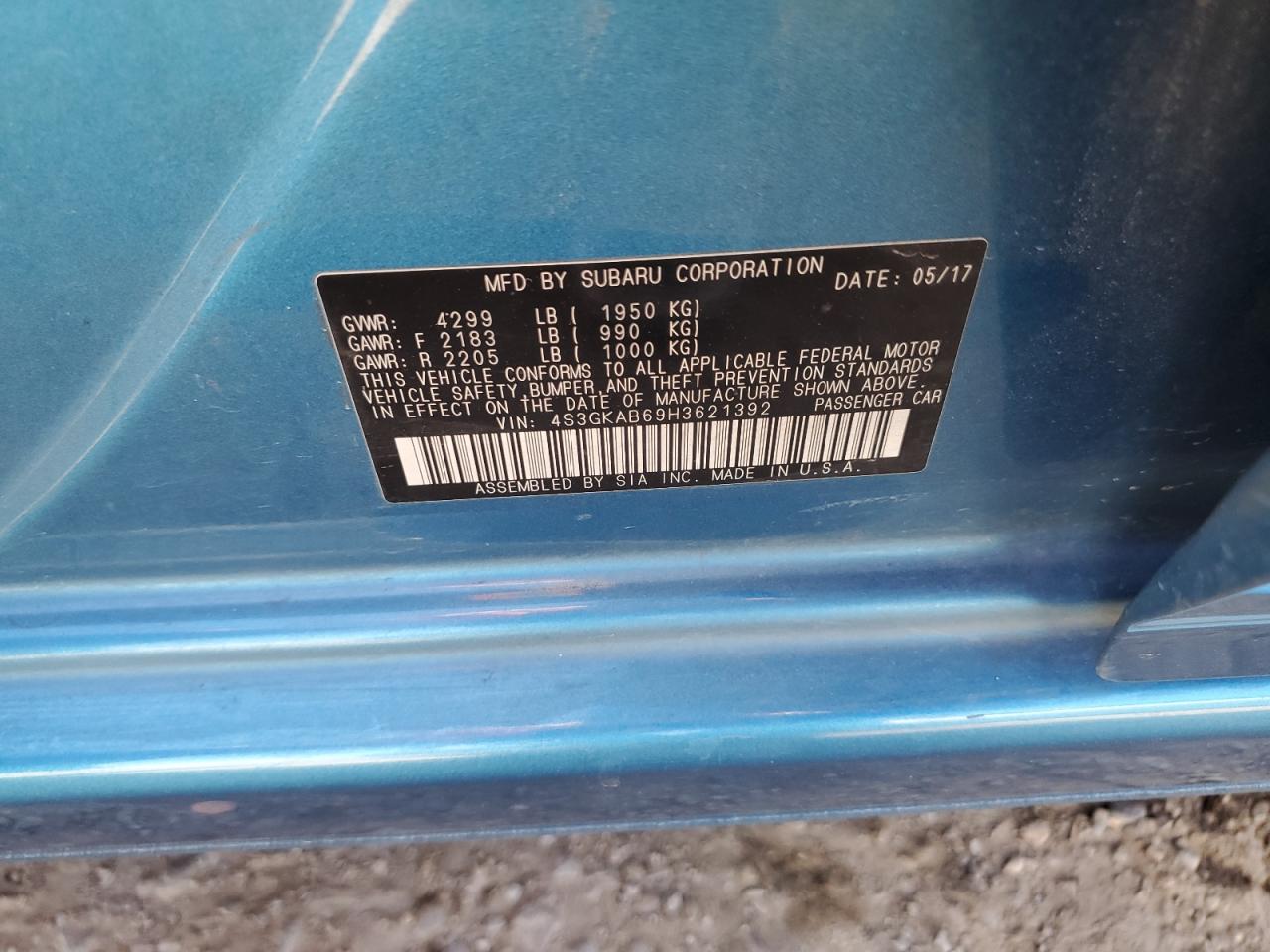 4S3GKAB69H3621392 2017 Subaru Impreza Premium