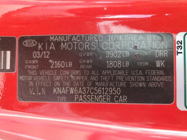 2012 Kia Forte Sx VIN: KNAFW6A37C5612950 Lot: 59343834