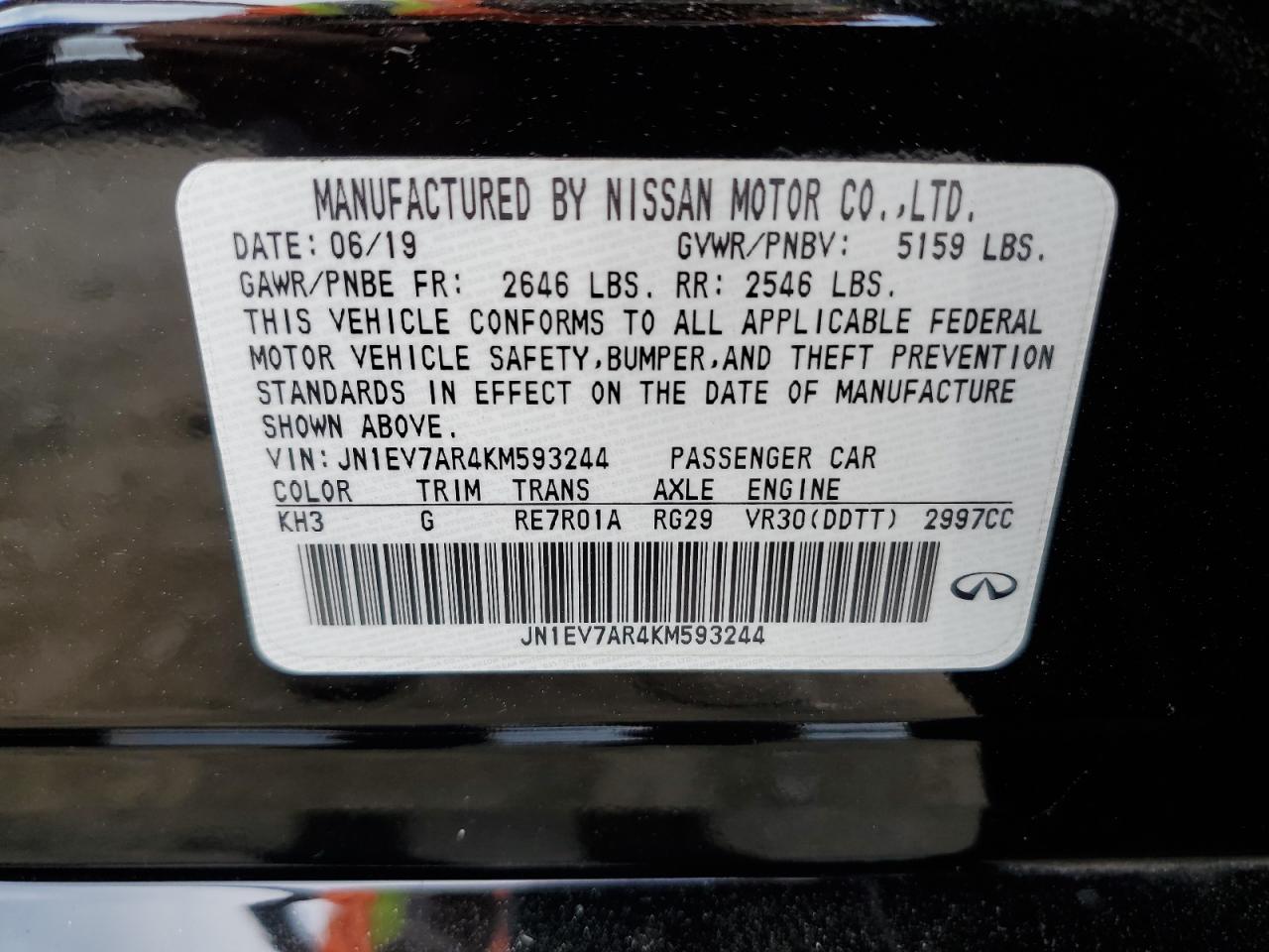 JN1EV7AR4KM593244 2019 Infiniti Q50 Luxe