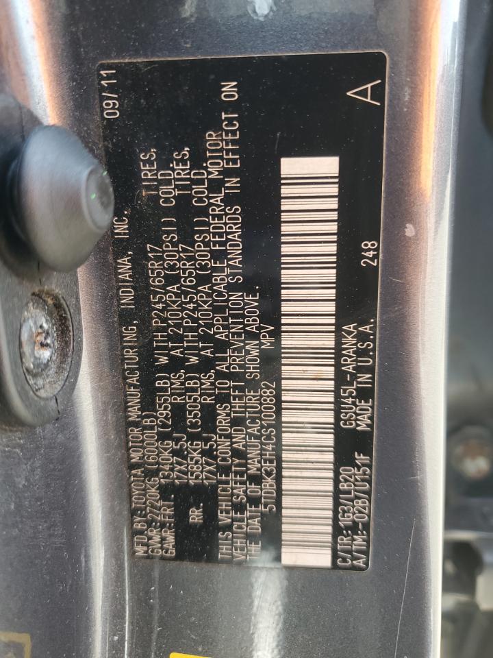 5TDBK3EH4CS100882 2012 Toyota Highlander Base