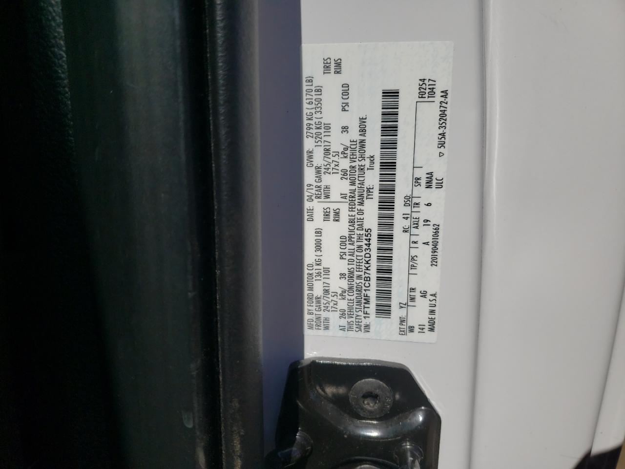 1FTMF1CB7KKD34455 2019 Ford F150