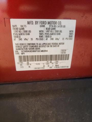 2015 Ford Explorer Xlt VIN: 1FM5K8D86FGC48294 Lot: 57920464