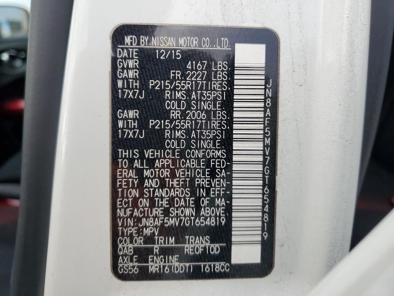 JN8AF5MV7GT654819 2016 Nissan Juke S